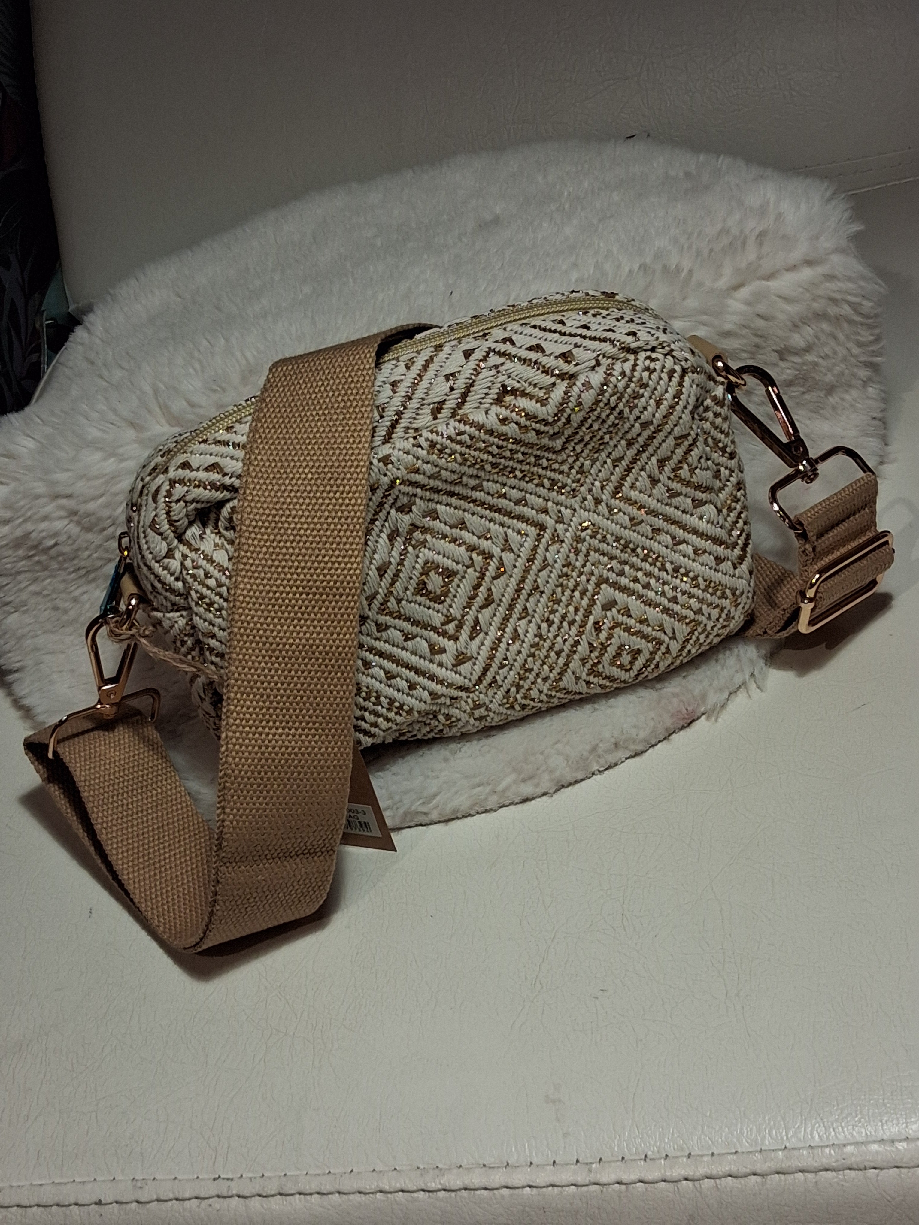 stof tasje beige/goud